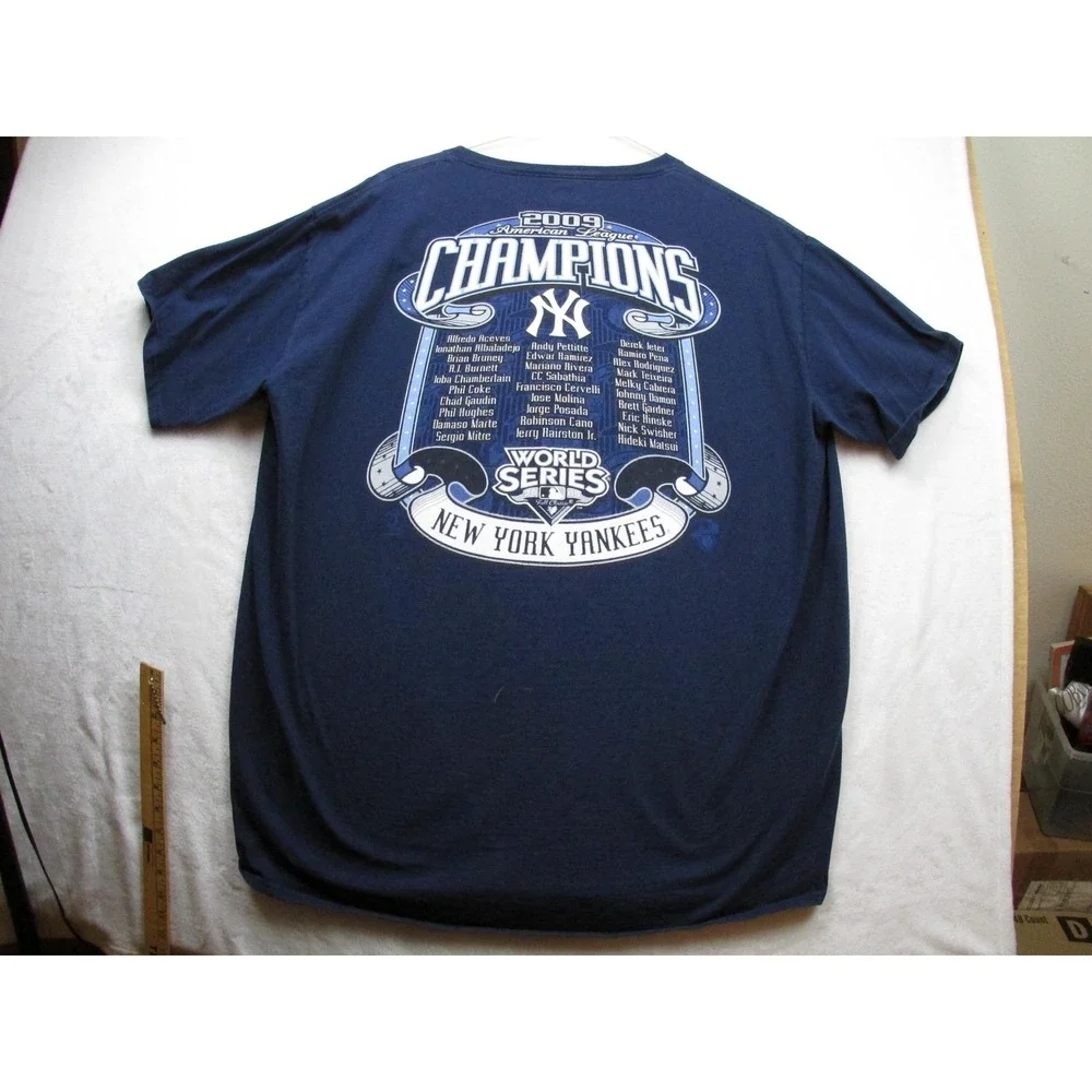 New York‎ Yankees Shirt Mens Large Blue MLB Baseball 2009 AL Champions Majestic